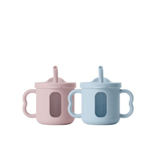Bc Babycare Seesip Baby Silicone Straw Cup with Handles, Easy Grip See Through Feeding Cup BPA-Free 6–36 Months, 7 oz, Pink & Blue