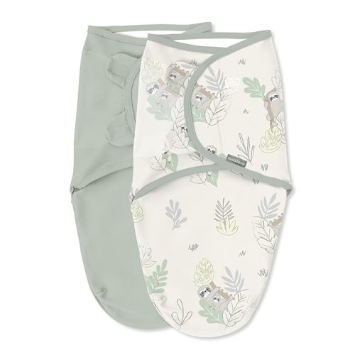 SwaddleMe by Ingenuity Original Swaddle, 100% Cotton, Improves Sleep & Calms Startle Reflex, 0-3 Months, 1.0 TOG, 2-Pack, Baby Swaddle Blanket - Peekaboo Sloth