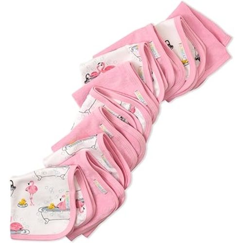 Butterblu River 10-Pack Baby Terry Washcloths 100% Organic Cotton Absorbent for Baby and Toddler Boys & Girls, Fab Flamingo, One Size