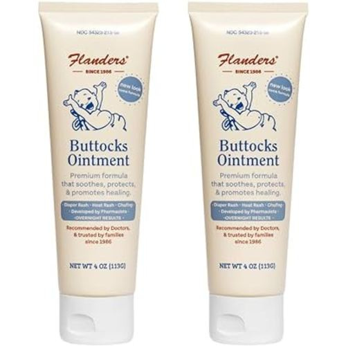 Flanders Buttocks Ointment | Diaper Rash Cream for Treatment and Prevention | Pharmacist Developed For Diaper Rash, Heat Rash and Chafing in Infants to Adults | Instant Relief | 2pack