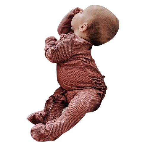 ZINTAOZT Newborn Baby Girl Footie Waffle Romper Zippers Ruffle Jumpsuit Bodysuit One Piece Fall Winter Clothes