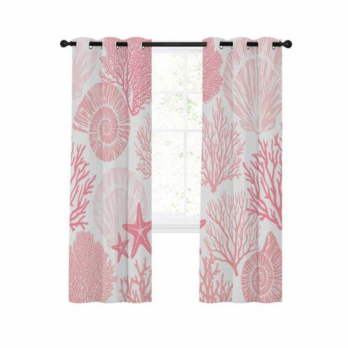 Coastal Pink Blackout Curtains 63 Inches Long for Bedroom, Ocean Coral Starfish Shell Modern Sea Thermal Insulated Room Darkening Black Out Window Curtain Panels Grommet Drapes for Living Room