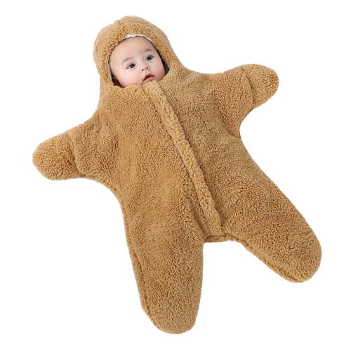 Baby Sleep Sack Boys Girls Fleece Winter Sleeping Long Sleeve Onesies Pajamas Star-Fish Warm Sleeping Bag Snowsuit, Khaki, 6 Months