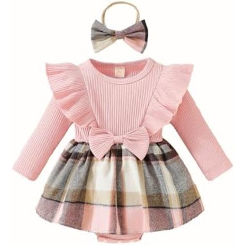 Toddler Baby Girl Romper, Lace Ruffle Long Sleeve Ribbed Romper Suspender Skirt Set Winter Toddler Baby Girl Outfits