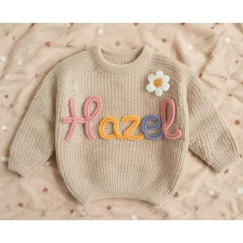 Custom Name Baby Sweater, Baby Shower Gift, Personalized Hand Embroidered Baby Sweater,Cute Baby Girls Sweater With Name