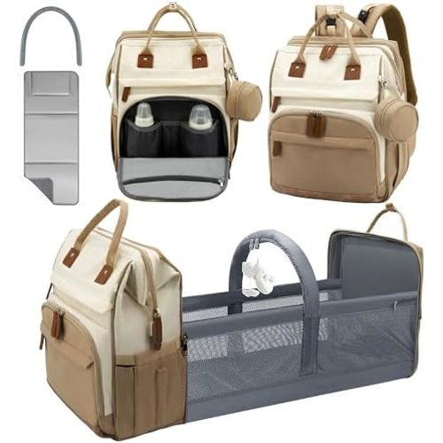 Diaper Bag Backpack for New Parents, Large Capacity Baby Travel Bag with Bottle Holders, Multiple Compartments (Khaki Brown)