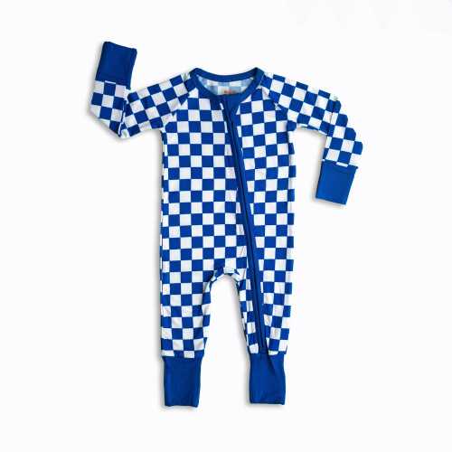 Kentucky Blue Checkerboard Bamboo Zip Up Pajamas