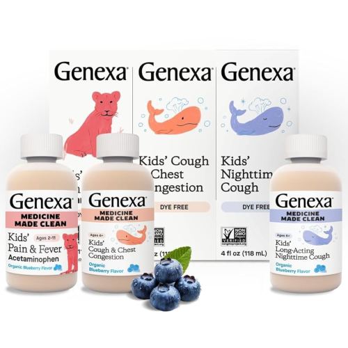 Genexa Kids' Clean Cough, Pain & Fever Acetaminophen Value 3-Pack, Dye Free, 0% Artificial Additives, Cough Care for Children, Fever & Pain Reliever, 12 fl oz (3 Bottles)