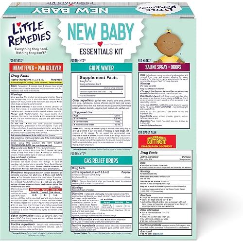 Little Remedies, New Baby Essentials Kit, 6 Newborn Essentials, Saline Nasal Spray, Gas Relief Drops, Gripe Water, Fever Reliever, & Diaper Ointment