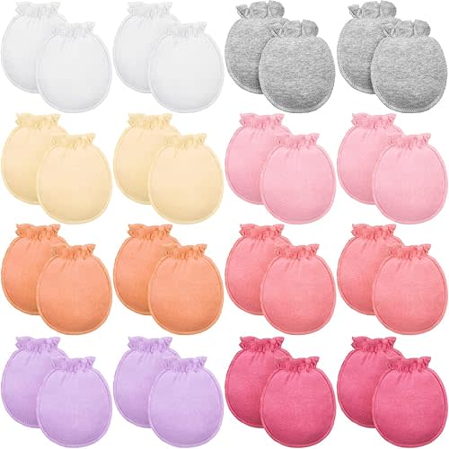 16 Pairs Newborn Baby Cotton Mittens No Scratch Gloves Unisex Newborn Mittens for baby Boys Girls 0-6 Months