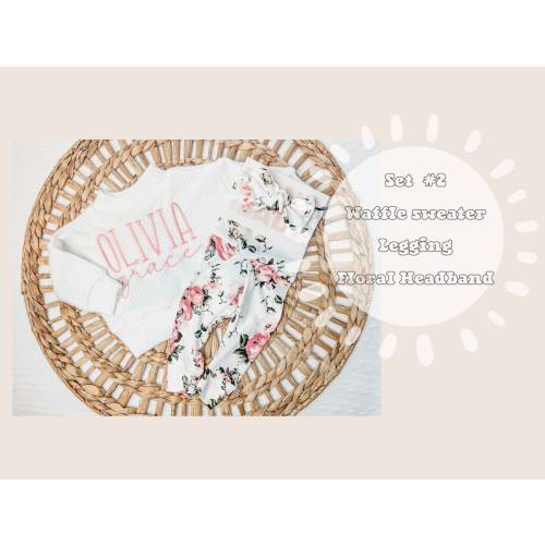 Handmade Baby Girl Outfit / Oversized Sweater Ivory Waffle / Baby Girl Gift /  Newborn coming home outfit / Embroidered Sweater