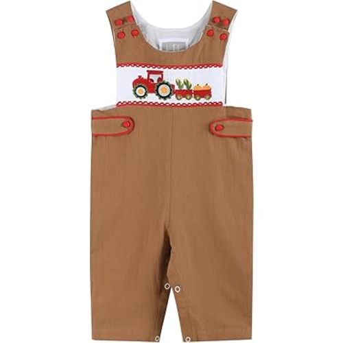 Lil cactus Brown Tractor Harvest Smocked Jon Jons Overalls