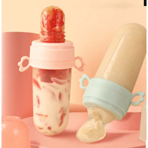 1pc 40ml/90ml Baby Squeeze Feeder Silicone Teether With Spoon, Suitable For Infant Complementary Feeding