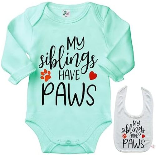 My Siblings Have Paws -Dog, Cat, Newborn Baby Shirt Bodysuit Outfit Onesie & Bib