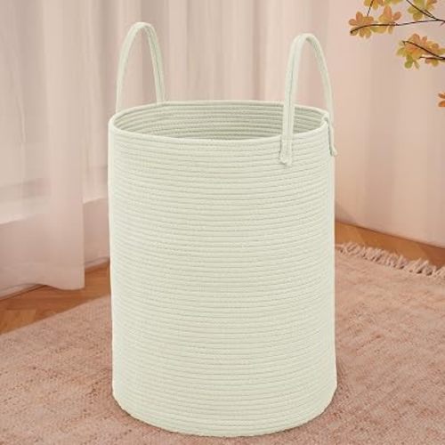 60L Cotton Rope Laundry Basket Hamper, White