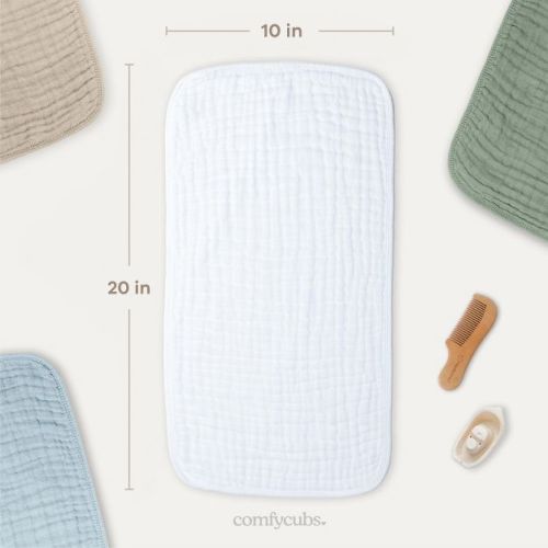 Comfy Cubs Muslin Burp Cloths 20" x 10", Pack of 10 - Large, 6-Layer, Soft Ultra Absorbent 100% Cotton - White