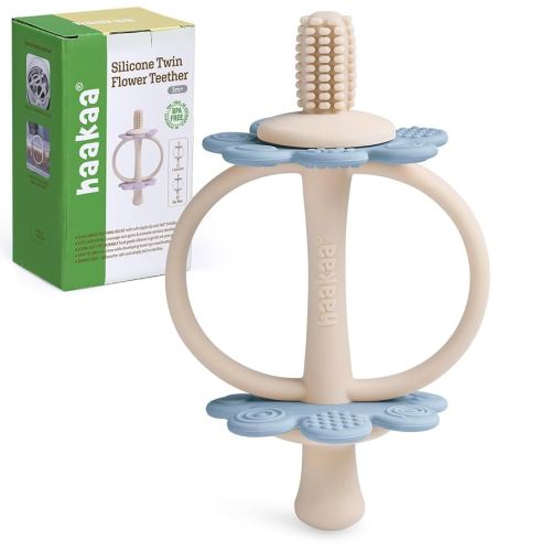 haakaa Silicone Baby Teether Toys,Nipple-Shaped End for Gum Massage,360° Baby Toothbrush Head for Self-Brushing Training,Easy to Grip - Sky Blue