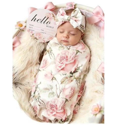 Galabloomer Newborn Receiving Blanket Headband Set Baby Flower Swaddle