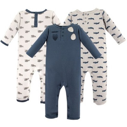 Hudson Baby Infant Boy Cotton Coveralls 3pk, Wingman, 3-6 Months
