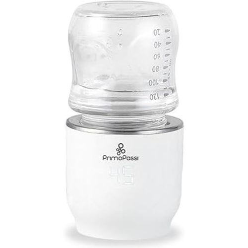Primo Passi Portable Bottle Warmer on The Go, Travel Breastmilk & Water Bottle Warmer, Small, Lightweight & Fast - White | Adapters Included for Major Baby Bottle Brands