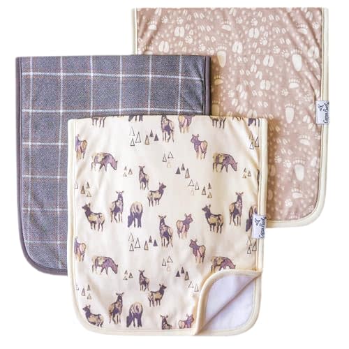 Copper Pearl Premium Baby Burp Cloths - 3-Pack Large Cotton Burp Cloths, Extra Soft Spit Up Rags with 3 Absorbent Layers, Perfect for Baby Boy Gifts (21" x 10" Size, Timber Set)