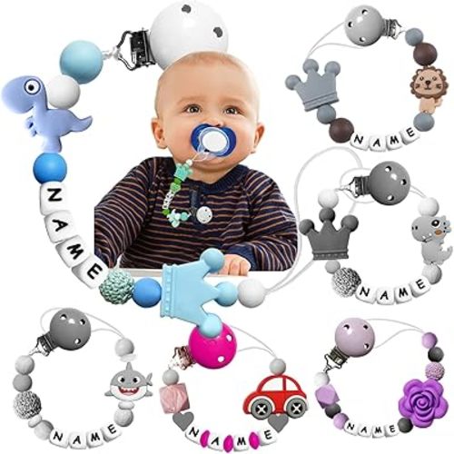 Personalized Custom Pacifier Clip with Name for Girl and Boy Silicone DIY Baby Pacifier Clip Neutral Customized Pacifier Holder Clip Stroller Clip for Toddler Newborn Baby Gifts,50+ Optional Styles