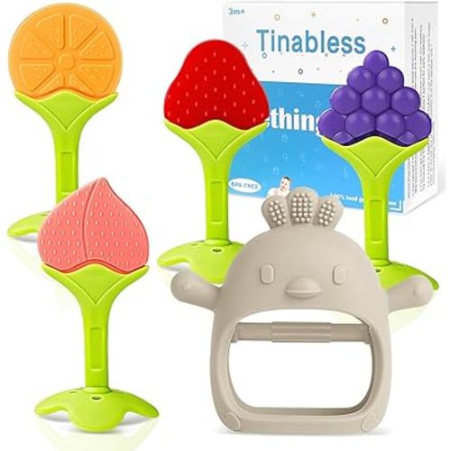 5 Packs Baby Teething Toys for Babies Over 3 Months, Food Grade Silicone Teething Mitten, Anti Dropping Wrist Hand Teethers Baby Chew Toys for Sucking Needs, BPA Free (Caramel)