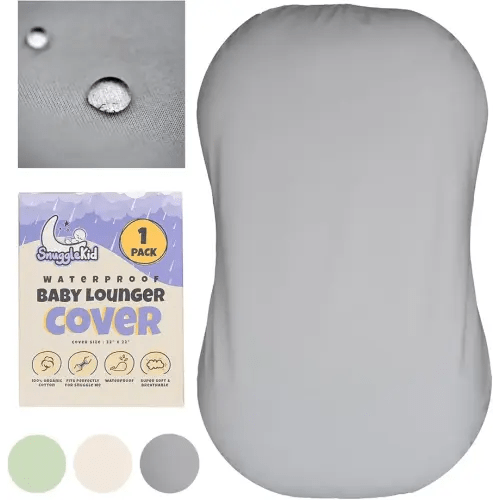 100% Waterproof Baby Lounger Cover - 2-Ply Organic Cotton Slipcovers Keep Your Lounger Clean & Your Baby Comfy - Machine Washable - (Lounger Not Included) - Gray