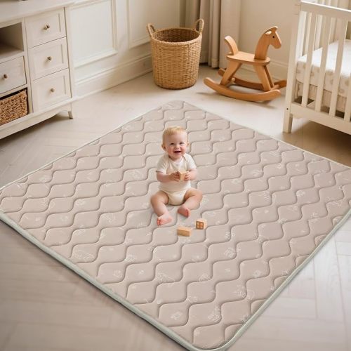 Fortella Extra Thick Baby Play Mat for 50" Playpen, 47"x47" Snug Fit Playpen Mat, Machine Washable Foam Play Mat for Floor - Portable, Non-Slip Tummy Time & Crawling Mat for Babies Toddlers (Forest Taupe)