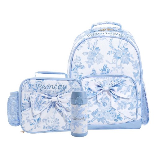 Mackenzie LoveShackFancy Blue Damask Floral Backpack & Lunch Bundle, Set of 3