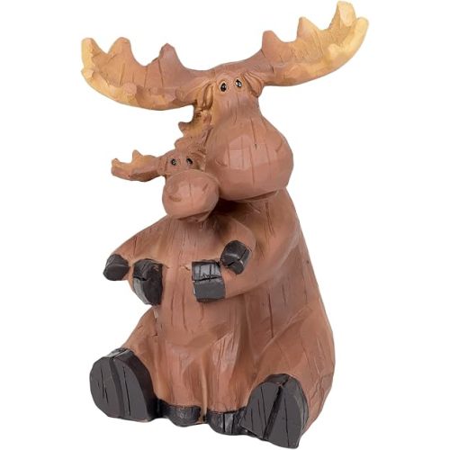 Mama Moose with Baby 5.25 Inch Resin Decorative Tabletop Figurine