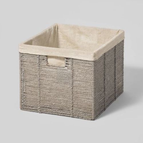 14.75" X 13" X 11" Large Lined Woven Milk Crate Gray - Brightroom™: Decorative Storage Basket, Rectangle, Traditional Style