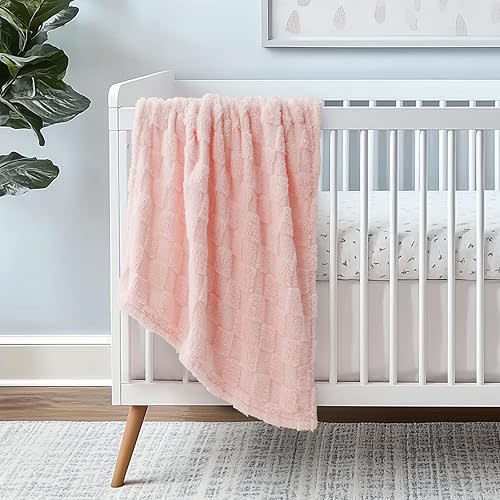 Checkered Baby Blankets Double-Sided Fleece Plush Baby Blankets for Girls, Lightweight Soft Cozy and Warm Newborn Receiving Throw for Bed, Crib, Couch, Sofa 30 x 40 Inches, Pink