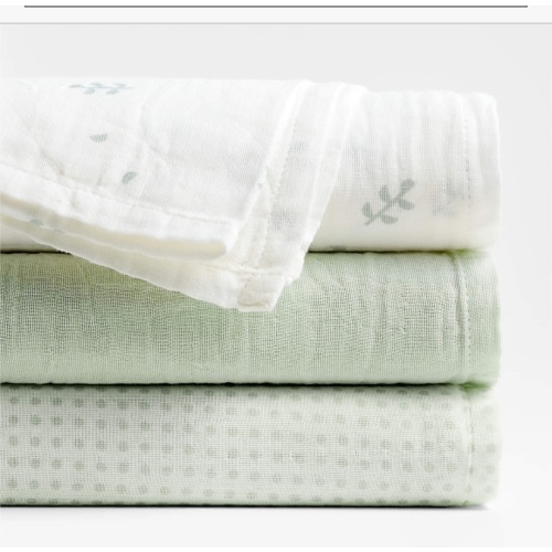 Mixed Print Muted Teal Organic Cotton Gauze Baby Swaddle Blankets, Set of 3