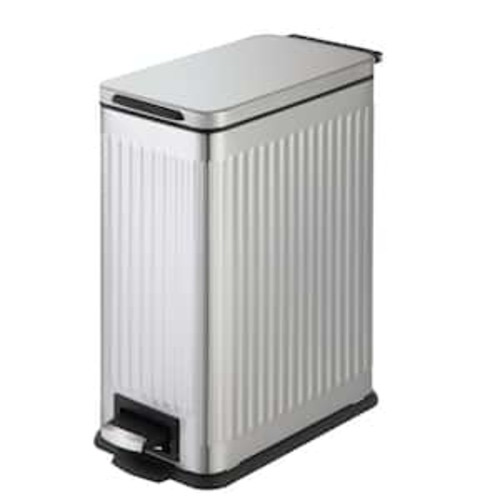 3 Gal. Slim Rectangular Stainless Steel Bathroom Trash Can with Soft-Close Lid and Step Pedal, Silver