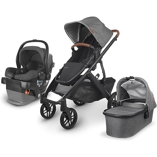 UPPAbaby Travel System, Includes Vista V2 Stroller + Mesa V2 Car Seat Combo/Bassinet, Toddler Seat, Rain Shield, Storage Bag, Car Seat, Base + Robust Infant Insert Included/Greyson (Charcoal Mélange)