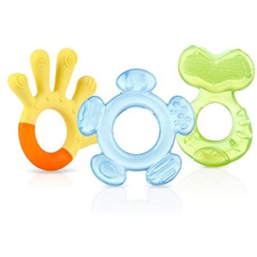 Nuby Soothing Teether Set, 3 Pack, Green/Blue/Yellow (BOY)