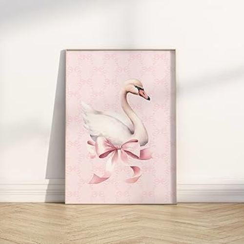 Swan Pink Bow Wall Art, Baby Girl Nursery Wall Decor, Pink Coquette Nursery Wall Decor, Poster