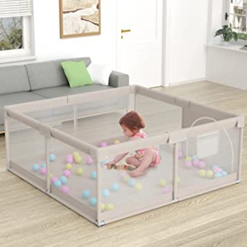 UANLAUO Baby Playpen, 47x47inch Playpen for Babies and Toddlers, Large Baby Playpen,Kids Play Pen,Baby Fence,Big Playpen for Infants with Gate,Playard for Baby(Gray)