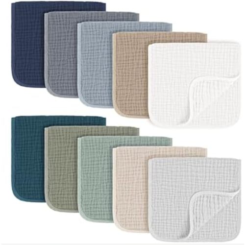 10-Pack Muslin Burp Cloths, 100% Cotton Baby Burping Cloths for Boys and Girls, Neutral Newborn Towels- Large Absorbent Diapers Cloths
