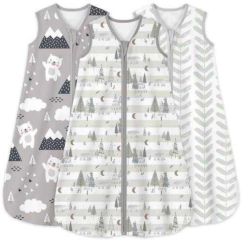 Yoofoss Baby Sleep Sack 6-12 Months 0.5 Tog Wearable Blanket for Baby, 3 Pack 100% Cotton Infant Toddler Sleeping Sack 2-Way Zipper Lightweight Sleepsack
