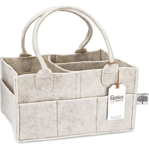 Parker Baby Diaper Caddy - Nursery Storage Bin and Car Organizer for Diapers and Baby Wipes - White - Regular