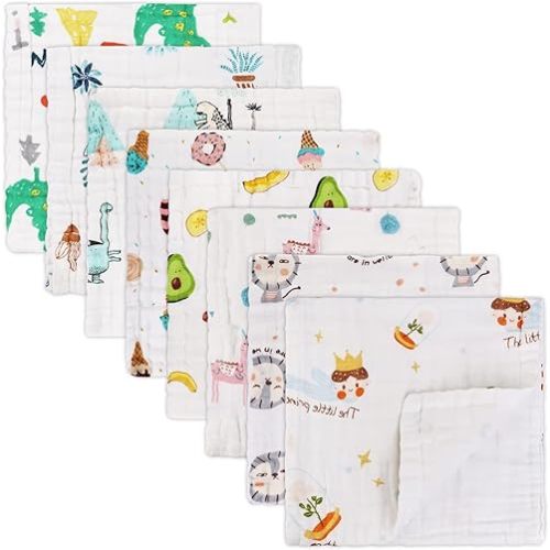 Baby Muslin Burp Cloths 100% Cotton Baby Burping Cloth 8 Pack Newborn Spit Up Rags Extra Absorbent and Soft Burping Rags for Girls and Boys Registry for Baby Shower Large 20 x 10 inch
