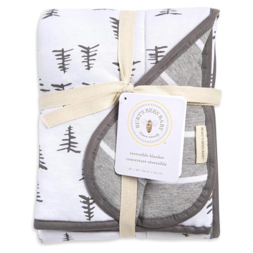 Burt's Bees Baby Infant Reversible Blankets 100% Organic Cotton GOTS Certified - Pine Forest Prints with Quilting Pattern Soft Nursery Blanket with 100% Polyester Fill for Size 30 x 40 Inch