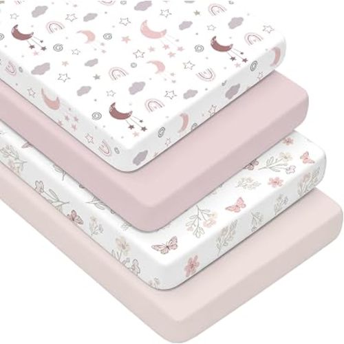 4 Pack Baby Crib Sheets for Girls - Ultra Soft & Skin-Friendly Fitted Crib Sheet for Standard Crib and Toddler Mattress, 52"x28"(Blush Pink)