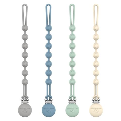 Cuddle Campus Silicone Pacifier Clip Holder with One Piece Design, Pack of 4 Soft Flexible Binky Clips with Texture for Baby Boy and Girl Set 2(6M+)