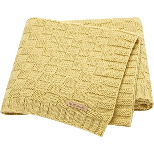 LAWKUL Baby Blankets Knit Cable Babe Blanket Soft Airy Newborn Infant Receiving Swaddle Yellow Neutral Crib Stroller 40"x30"