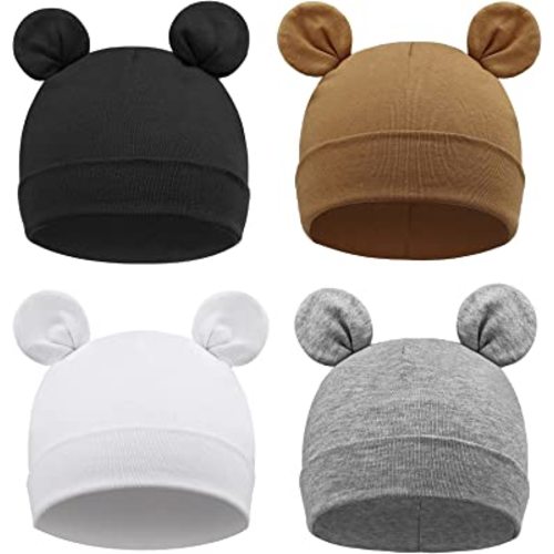 DRESHOW BQUBO 4 Pieces Baby Beanie Newborn Toddler Soft Cute Knit Hat Hospital Hats for Baby Boys Infant Cap Beanies