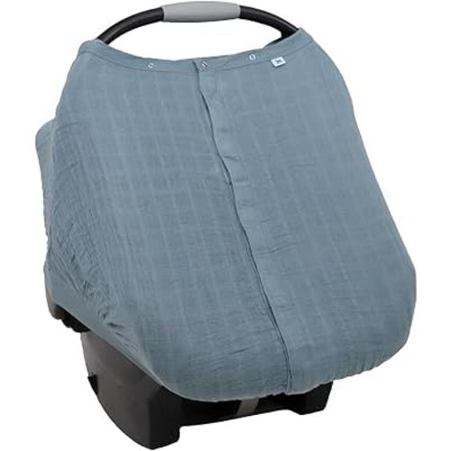 Little Unicorn 100% Cotton Muslin Car Seat Canopy | Super Soft Lightweight Cover with Window | Breathable | Magnetic Closure | Baby and Infant | Machine Washable | Shower Gift (Sea)