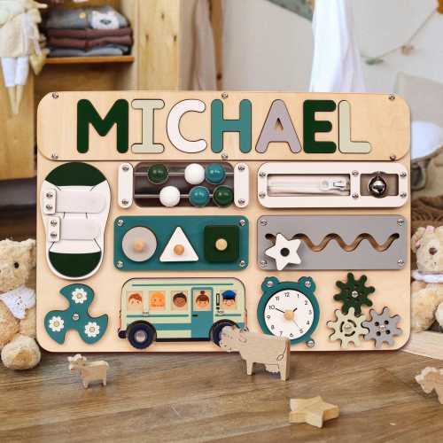 Personalized Wooden Sensory Board, 1st Birthday Gift, Busy Board for Toddler, Montessori Board for Girl, Activity Board for Boy, Baby Toy